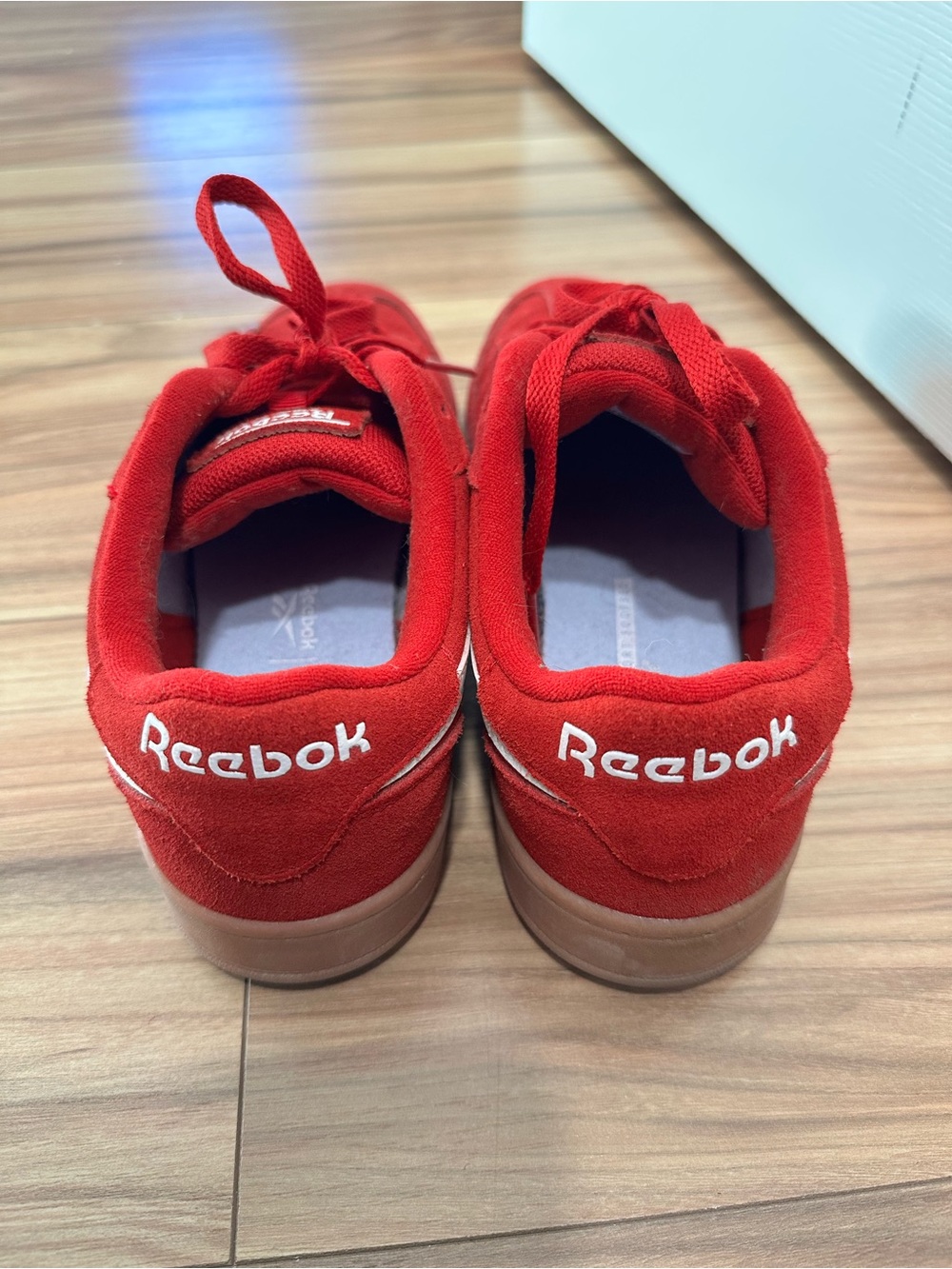 Reebok Red Suede Sneakers with White Logo Stripe womens 8 very gently used - Picture 2 of 5